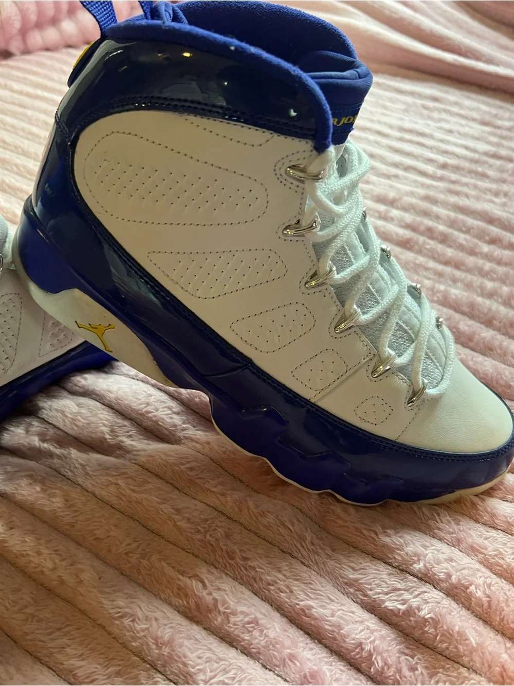 Jordan 9 Retro Kobe White and Blue High-Top Sneakers